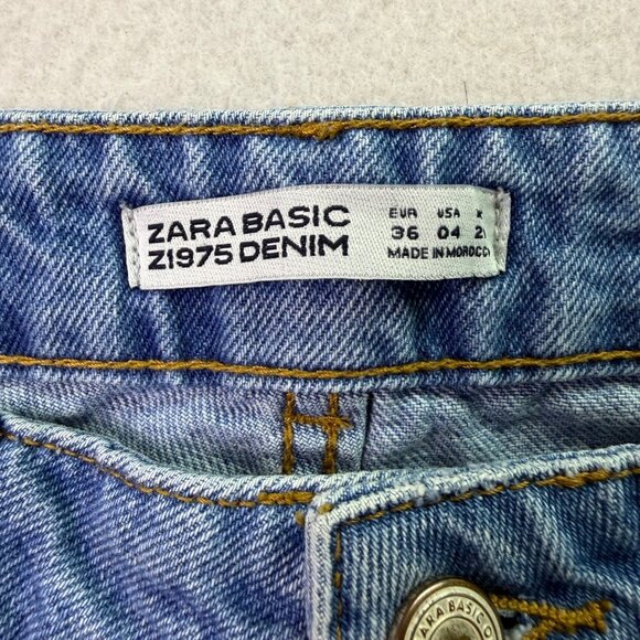 Zara Basic Women’s Blue Cotton Flare Ruffle Hem Jeans Button Fly Size 04 - Picture 7 of 10